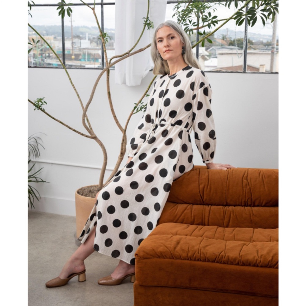 SEEK COLLECTIVE lovely polka dot shirt dress. Block printed cotton.